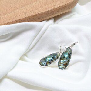 Napier Iridescent Abalone Shell Teardrop Dangle Earrings Silver Tone Gift